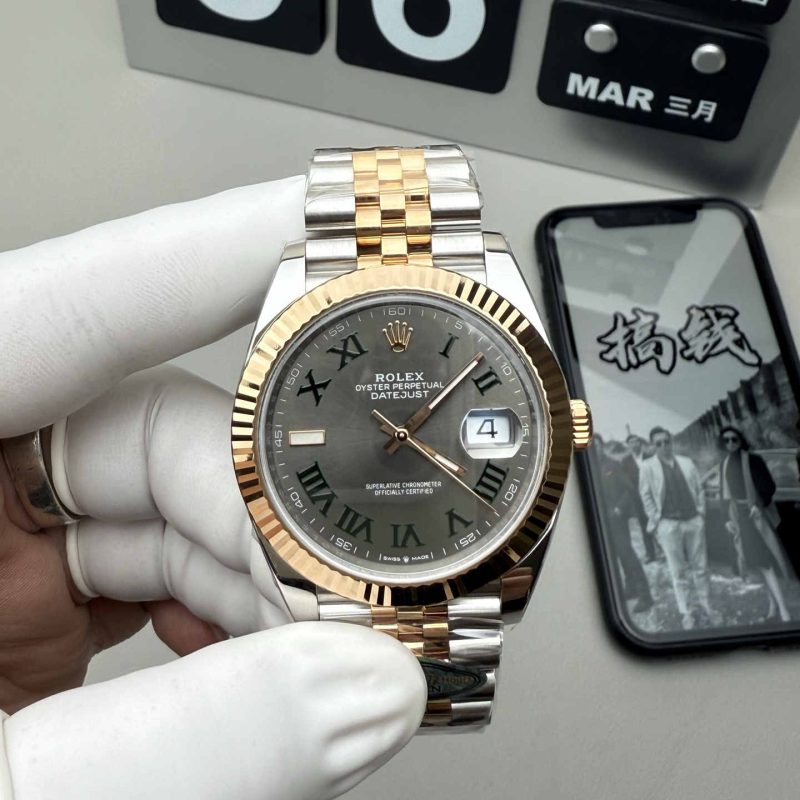 Rolex Datejust 41 126333 Two-Tone Rose Gold Green Roman Dial 1:1 Homage