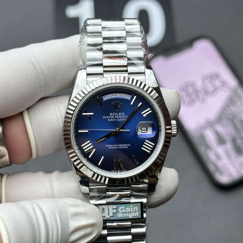 Rolex Day-Date 36 White Gold Blue Ombré 1:1 Replica – 158g Tungsten Day-Date 36 128239-0063