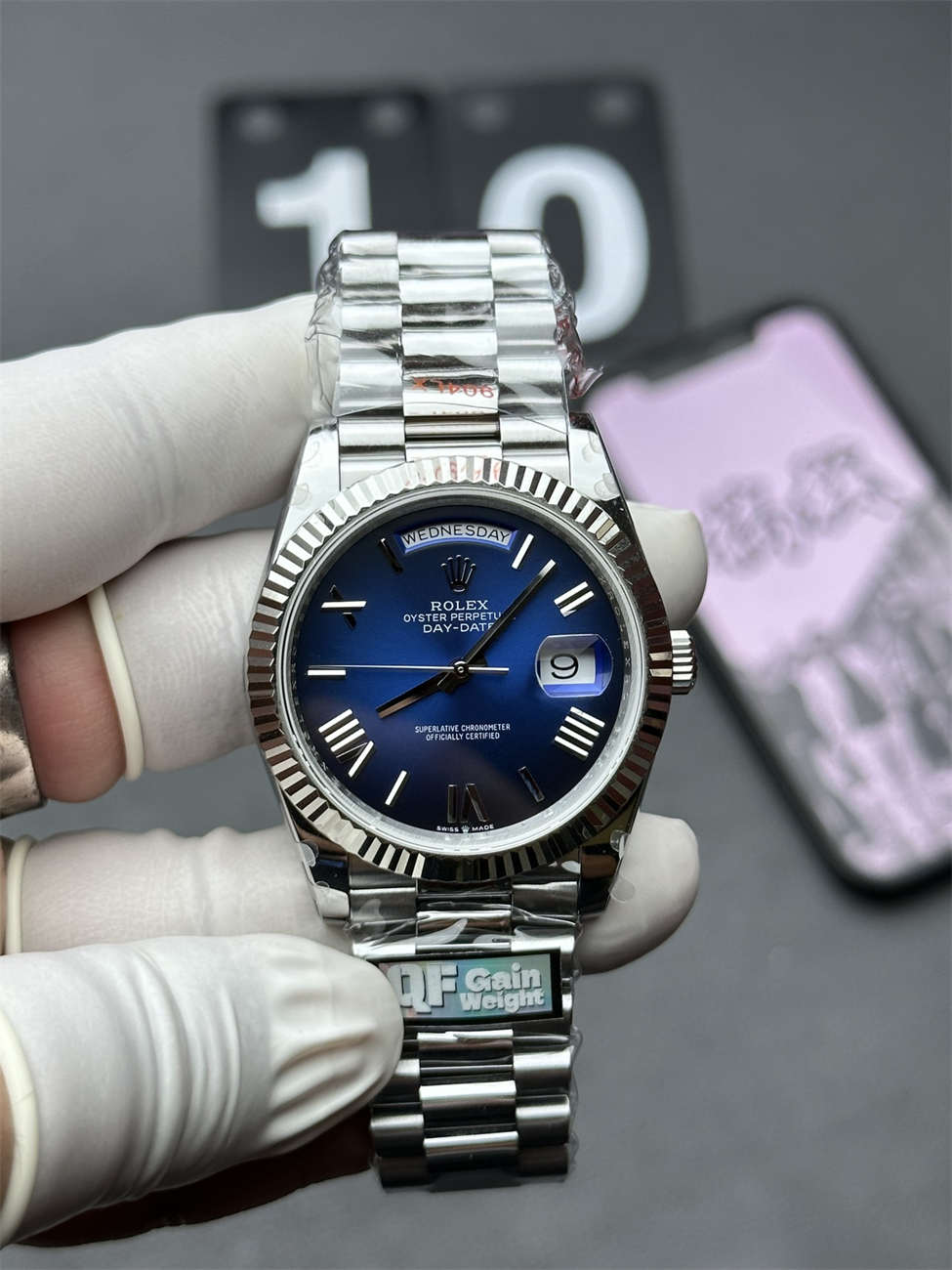 wc_upload_0001-185-1.jpg Rolex Day-Date 36 White Gold Blue Ombré 1:1 Replica – 158g Tungsten Day-Date 36 128239-0063 - Image 1