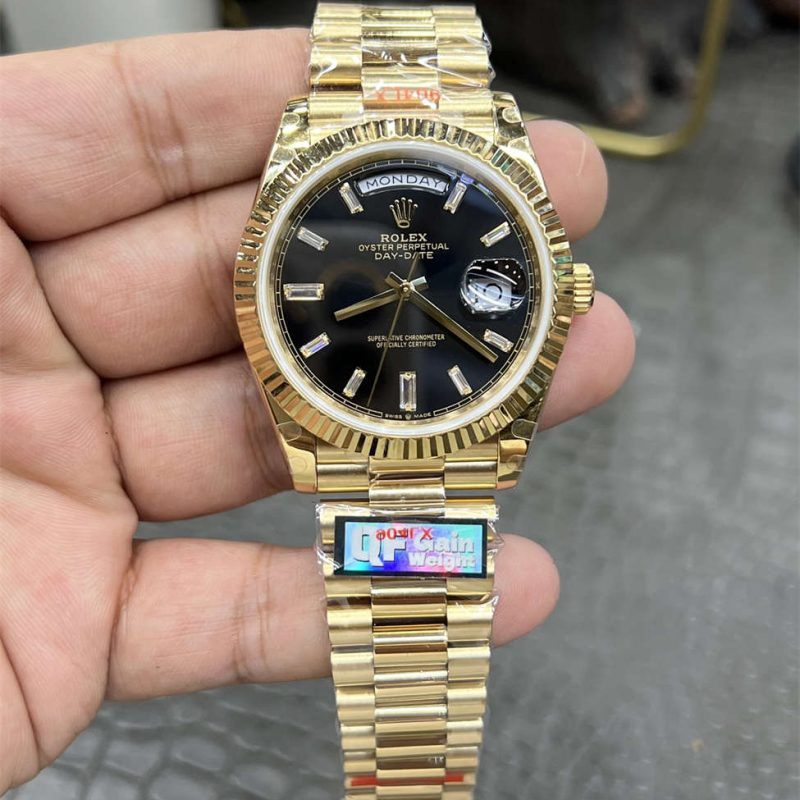 Rolex Day-Date 40 QF Factory 184g Replica – Black Dial, Full-Weight