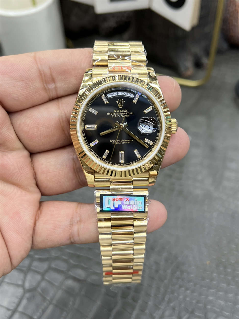 wc_upload_0001-188-1.jpg Rolex Day-Date 40 QF Factory 184g Replica – Black Dial, Full-Weight - Image 1