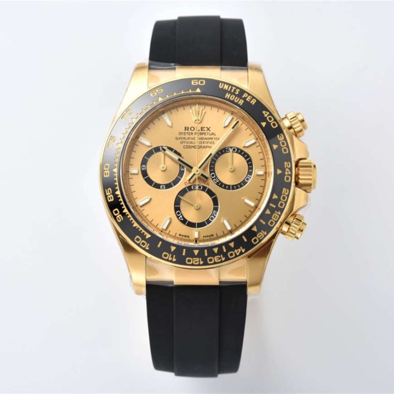 Rolex Daytona 126518LN Replica – 18K Yellow Gold Oysterflex Chronograph - clean factory