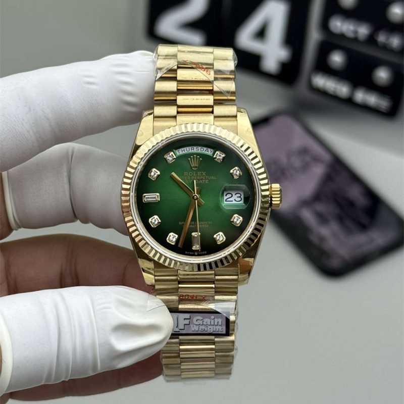 Rolex Day-Date 36 128238 Replica (QF Factory) – 158g Tungsten Green Ombré Diamond