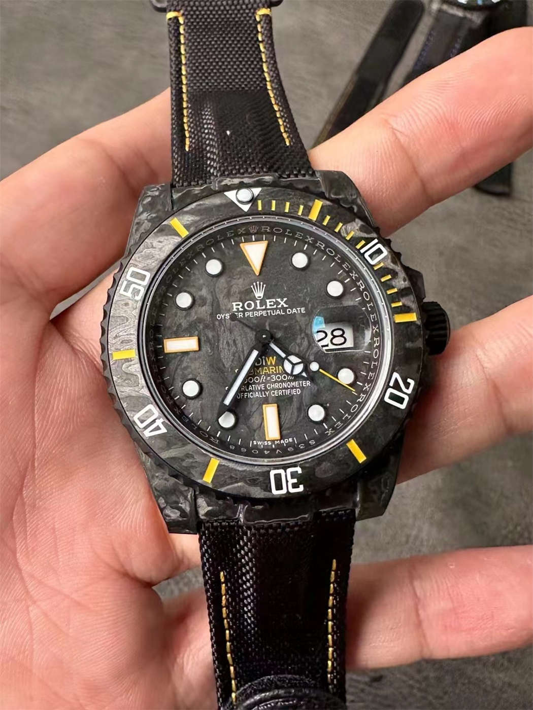 wc_upload_0001-226-1.jpg DiW Carbon Yellow Submariner VS3135 - VSF 40mm Forged Carbon - Image 1