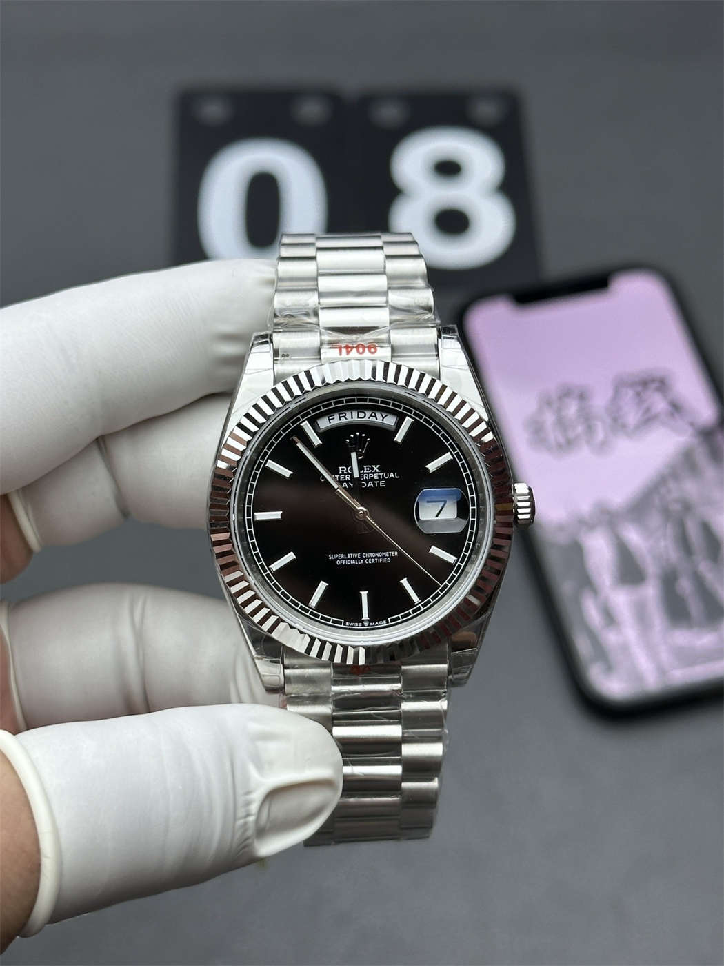 wc_upload_0001-284-1.jpg VS Factory Rolex Day-Date 40 228239 Black Motif Tungsten White Gold - Image 1