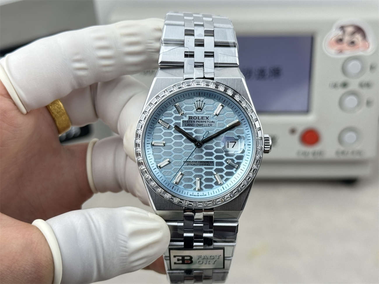 wc_upload_0001-82-1.jpg 3B Factory Rolex Land-Dweller 127386TBR-0001 Replica – Platinum Look, Diamond Bezel, 163g Full Weight - Image 1