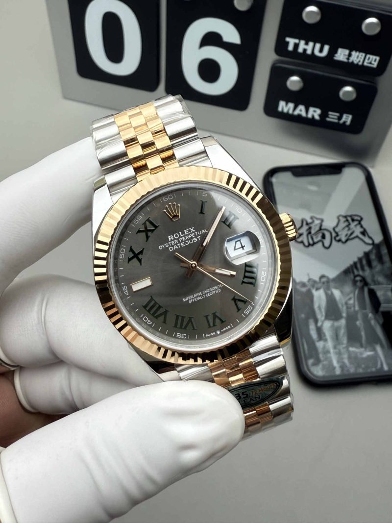 Rolex Datejust 41 126333 Two-Tone Rose Gold Green Roman Dial 1:1 Homage - Image 3