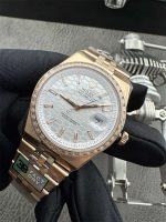 3B Factory Rolex 127385TBR 0003 Replica – Rose Gold Diamond Bezel Honeycomb Dial - Image 3
