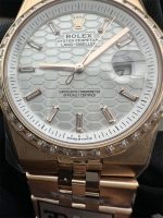 3B Factory Rolex 127385TBR 0003 Replica – Rose Gold Diamond Bezel Honeycomb Dial - Image 4