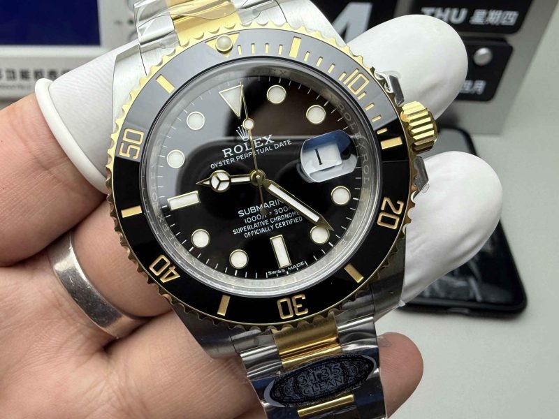 Clean Factory Rolex Submariner 116613LN Two-Tone Black Dial Replica - Image 9