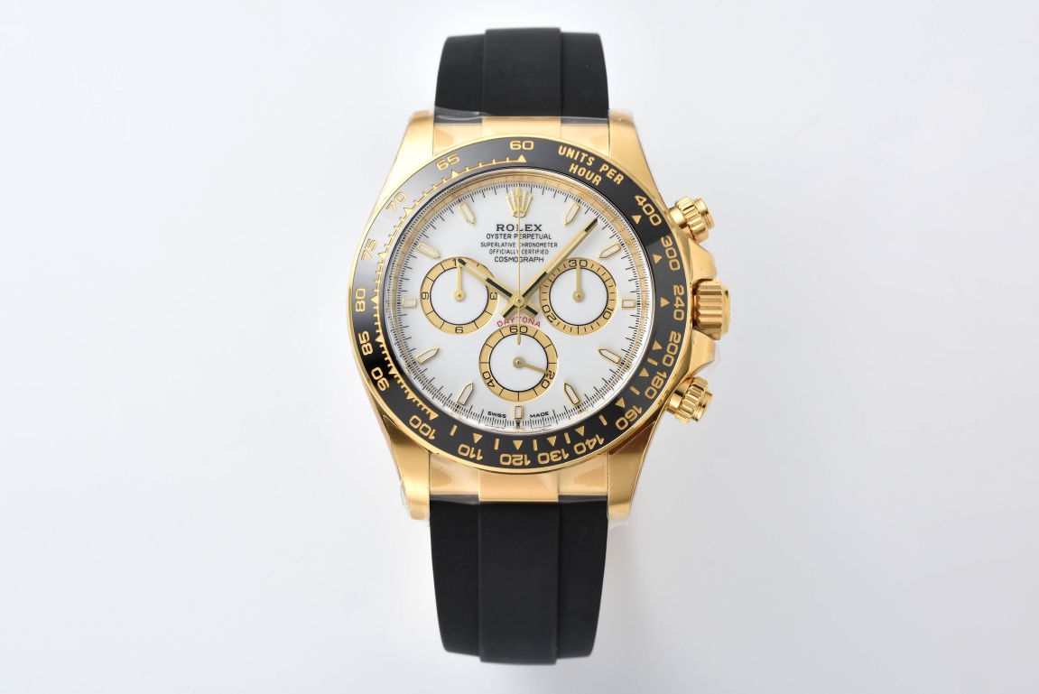 Clean Factory Rolex Daytona 126518LN Replica - White Dial Gold Oysterflex (4131)