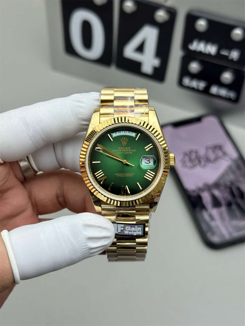Rolex Day-Date 40 228238 Green Replica (QF Factory) – 195g Tungsten Gold