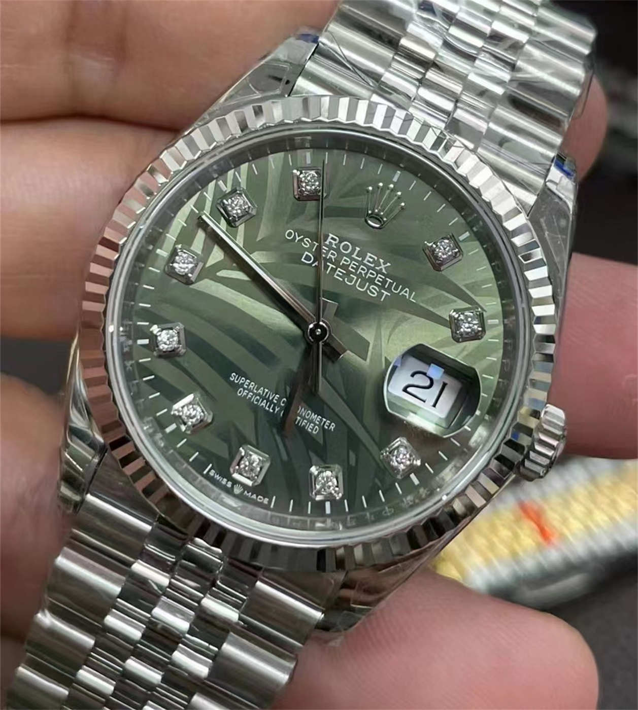 VS Factory Rolex Datejust 36 M126234-0055 Palm Dial Diamond Replica