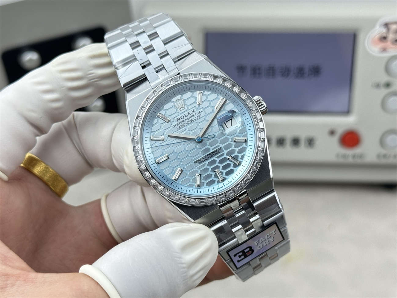 3B Factory Rolex Land-Dweller 127386TBR-0001 Replica – Platinum Look, Diamond Bezel, 163g Full Weight