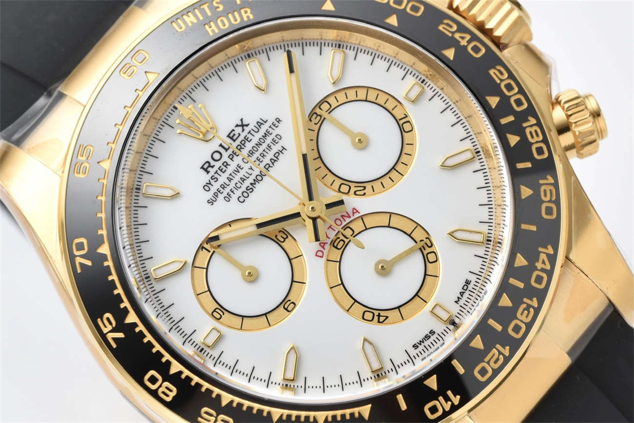 Clean Factory Rolex Daytona 126518LN Replica - White Dial Gold Oysterflex (4131)