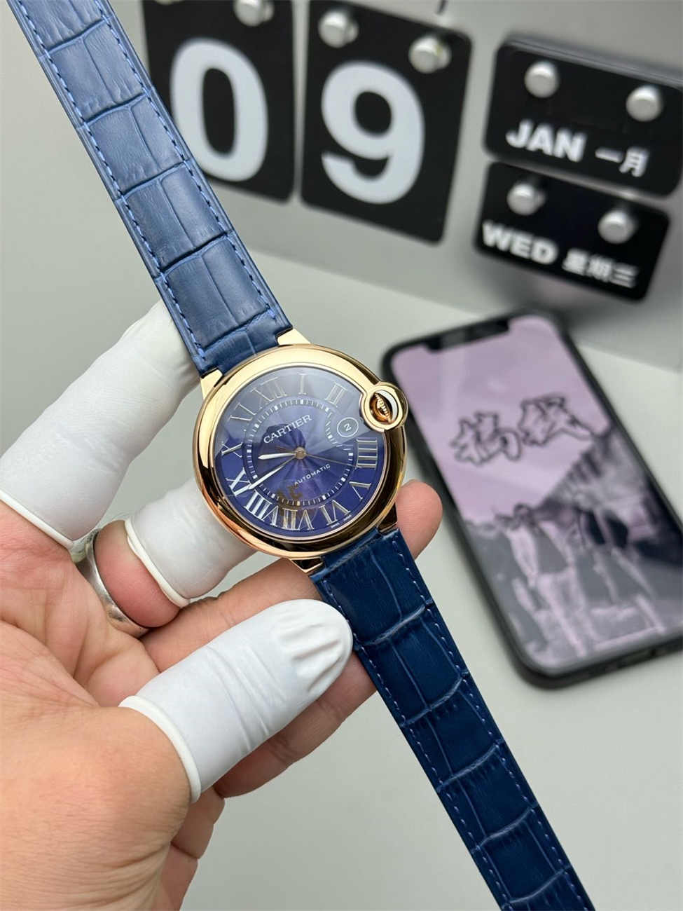 Cartier Ballon Bleu de Cartier 42mm Pink Gold Blue Dial 1:1 Replica Watch