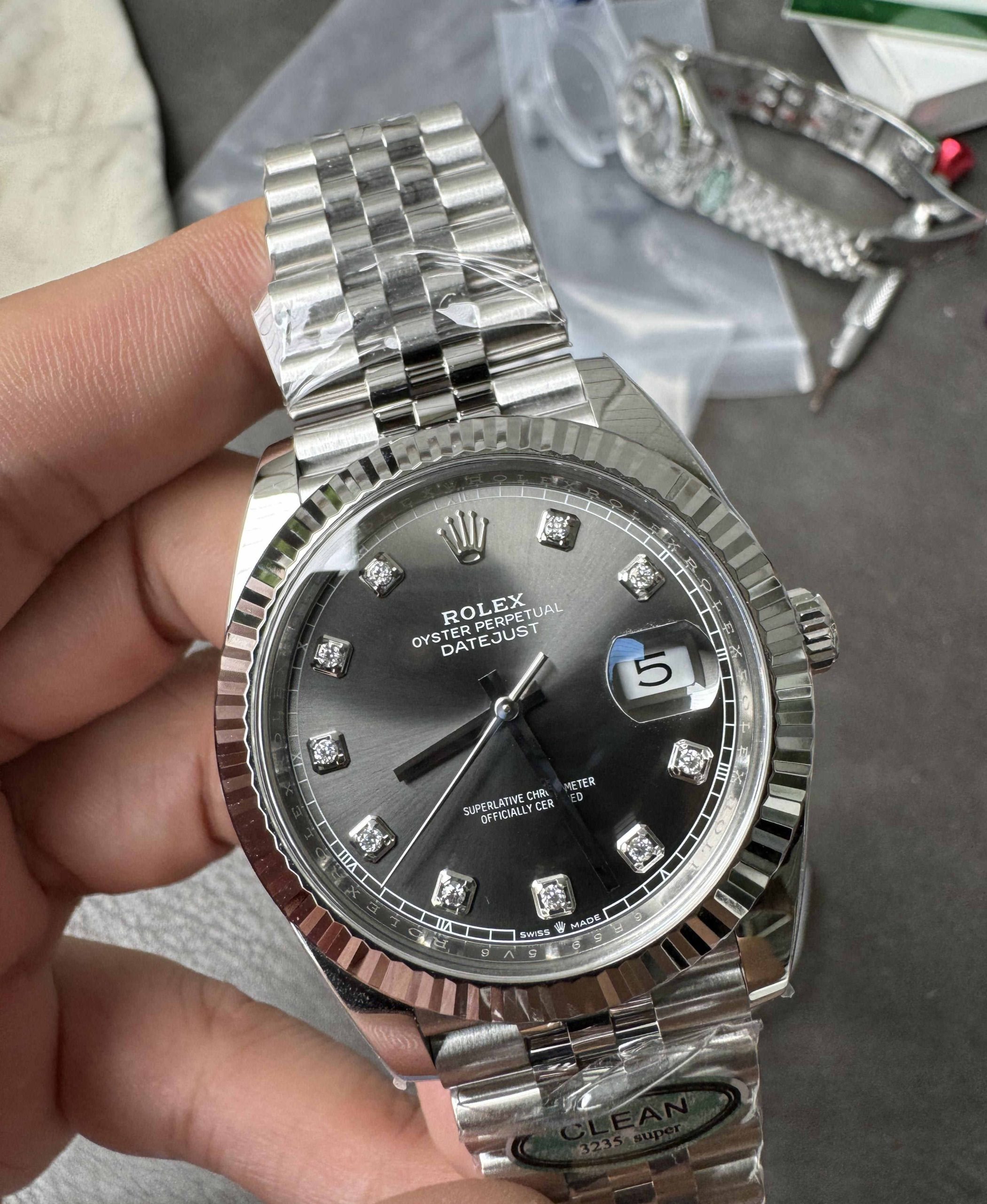 Clean Factory Datejust 126334 Grey Diamond Dial Rolex Super Clone 41mm